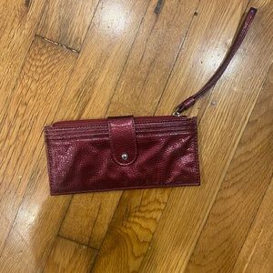 New Hobo Red Metallic Card Wallet Wristlet
